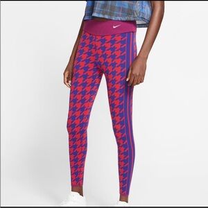Nike Houndstooth Heavy Knit Tights Leggings Womens Large Red Blue Print Thermal